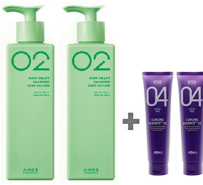 아모스 퓨어스마트 샴푸 딥액션 500g x 2개 + 휴대용 컬링 에센스 40ml x2개(증정) 1set, 1개