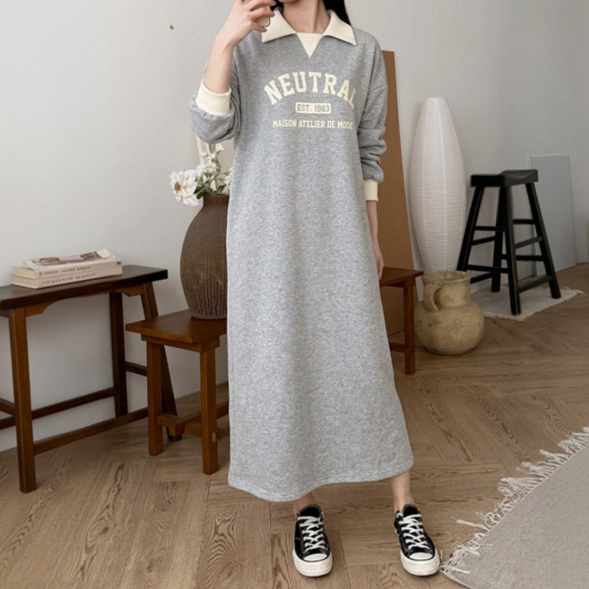 마이쏭 여성 빅사이즈 루즈핏 봄신상 아틀리에배색카라롱원피스