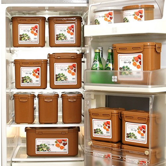 진공 항아리 이젠 황토 누름독 김치통 사각 12종 김치 된장 오이지 발효 숙성 저장 용기, 사각-7.4L, 1개