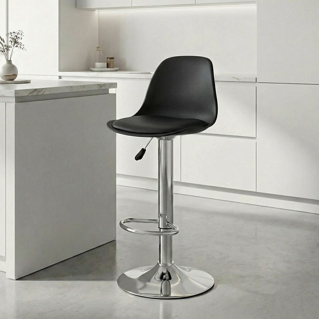 하루꿈 바의자 홈 인테리어 심플 모던 컴포트 발걸이형 홈바 체어 아일랜드 식탁의자 바텐 높은 의자, 블랙, 1개