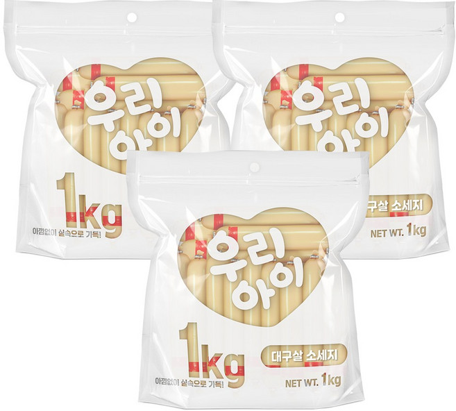 데이스포 우리아이 고단백 대구살 강아지 소세지 애견간식, 1kg, 3개