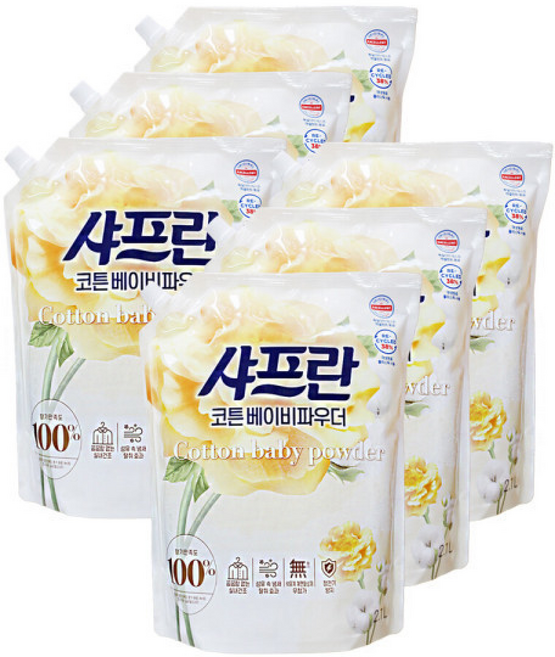 엘지 샤프란 섬유유연제 코튼 앤 크림, 6개, 2.1L