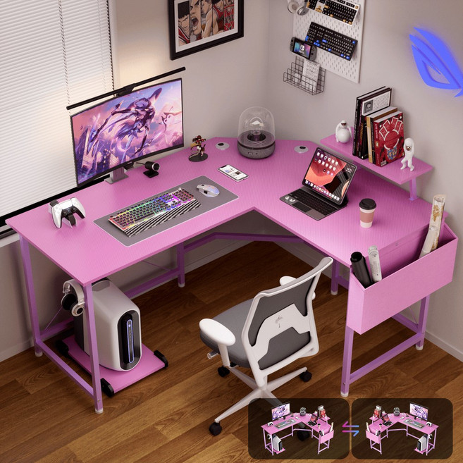 월로덴 L형 컴퓨터 책상 게이밍 책상 코너형 책상, 탄소섬유퍼플