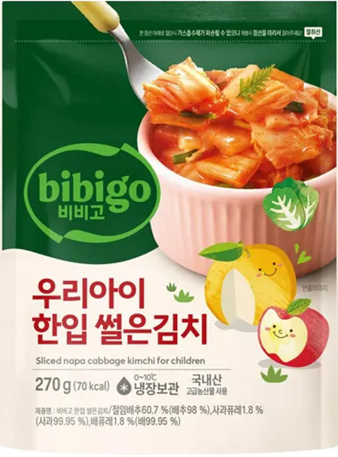 CJ 비비고 우리아이 한입 썰은김치, 270g, 3개