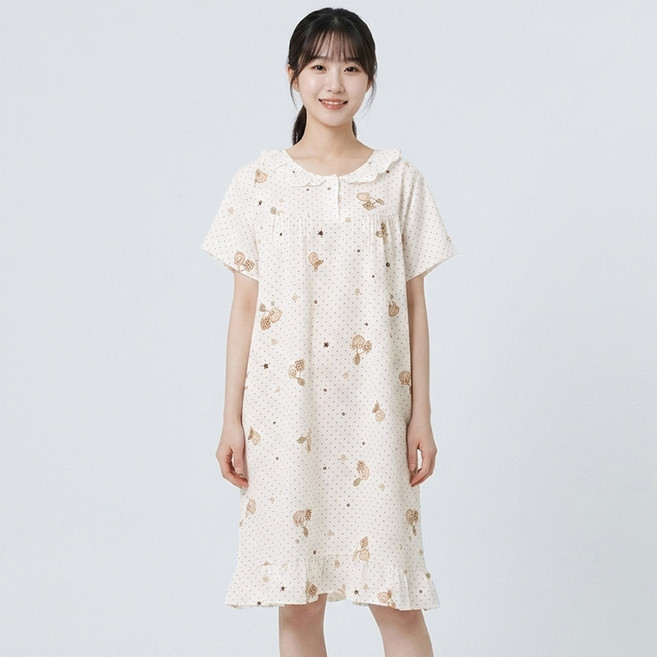 INSTYLELUK 여성 여름 요루면 캐릭터 반팔 홈웨어 원피스잠옷