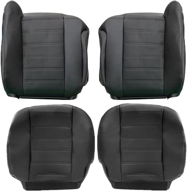 FZJDSD 블랙 운전석 및 조수석 바닥 상단 린 백 극세사 가죽 교체 시트 커버 Hummer H2 2003 2004 2005 2006 2007과 호환