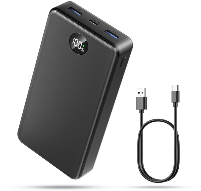 UOOFON 고속충전 대용량 보조배터리 30000mAh PD 22.5W QC3.0 잔량표시 멀티단자 + 20W C타입 케이블, 블랙-30000mAh, P1