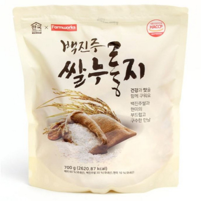 우리쌀 100% 안동 백진주쌀 누룽지 700g X 5봉, 5개