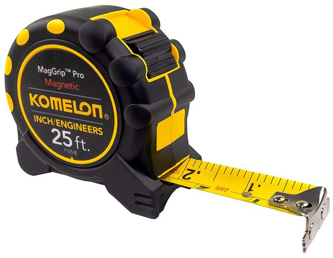 Komelon 7125IE 7.6 m x 2.5 cm(25 피트 x 1 인치) 마그네틱 MagGrip 프로 줄자 인치/엔지니어용 측정 단위 표시 옐로우/블랙, Komelon 7125IE, 7.6 m x 2.5 cm, 1개