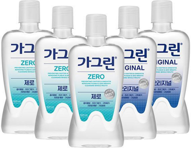 제로 820ml 3개 + 오리지널 2개 가그린, 가그린 제로 820ml 3개 + 오리지널 2개 학원 학, 1개