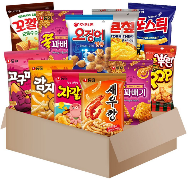 [메리박스] 농심 11종2호(새우깡+꿀꽈배기+고구마깡+감자깡+자갈치+포스틱+꼬북칩+오징어땅콩+꼬깔콘+콘칩), 1세트, 스낵