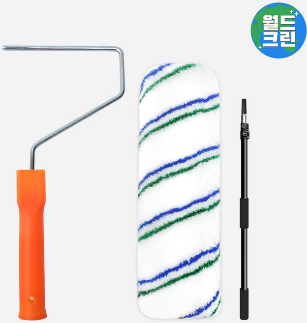 월드크린 이지 페인트 롤러대 9호+리필 8호+블랙 어댑터 장대 2.4M 로라 도배 미장 도장 연장 봉, 이지롤러대9호+리필8호+블랙어댑터장대2.4, 혼합색상