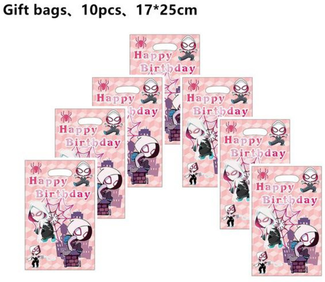 가면 코스프레 마스크 귀칼 할로윈 변장 분장 여자아이들을 위한 스파이더맨 그웬 파티 장식 핑크 테마 식기 세트 종이 접시 풍선 배너 생일 용품, [01] Other, [43] Gift Bag-10pcs