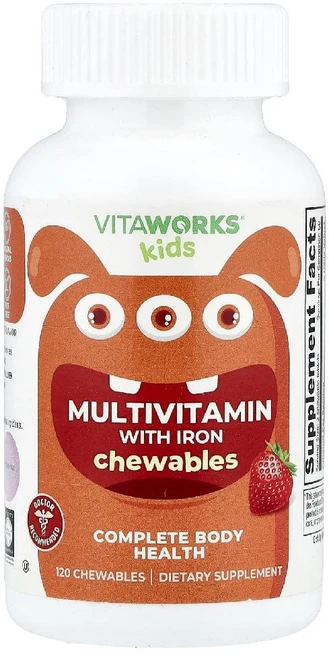 비타웍스 어린이 종합비타민 철분 함유 Multivitamin 혼합 과일맛 츄어블 120정 - 쿠팡