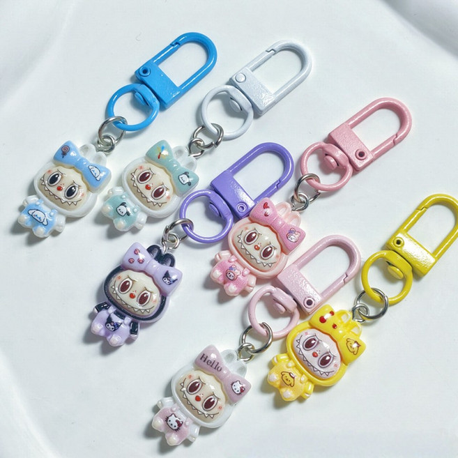 [6종세트]번블랙 캐릭터 피규어 미니 키링 휴대폰 에어팟 버즈 가방 우정 단체선물, 1세트, 코스 라부부 6종