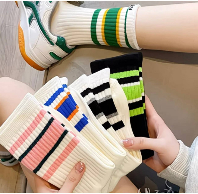 남녀공용 스트라이프 스포츠 양말 5컬레 렌덤 세트 데일리 중목 양말