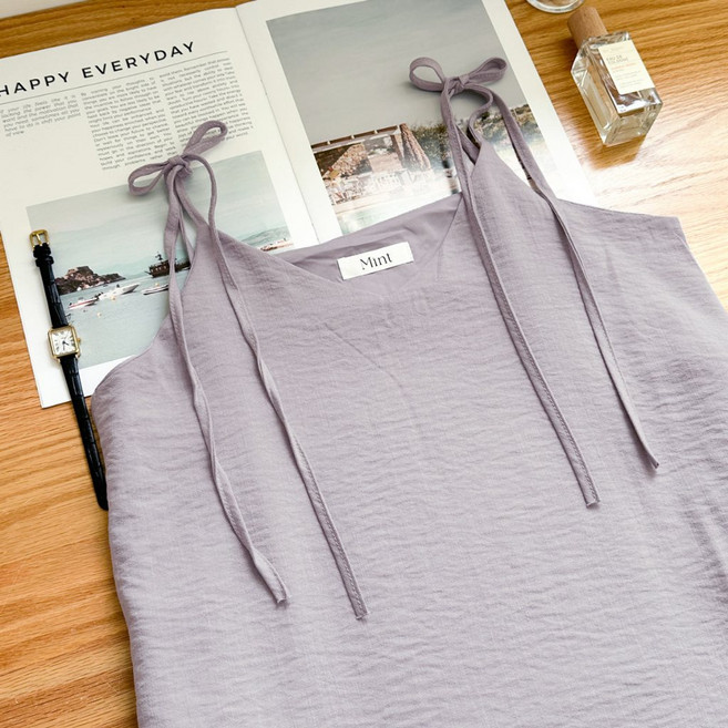 柔霧棉麻綁帶A字短洋裝 連身裙 吊帶裙 氣質洋裝, 現貨-紫色F