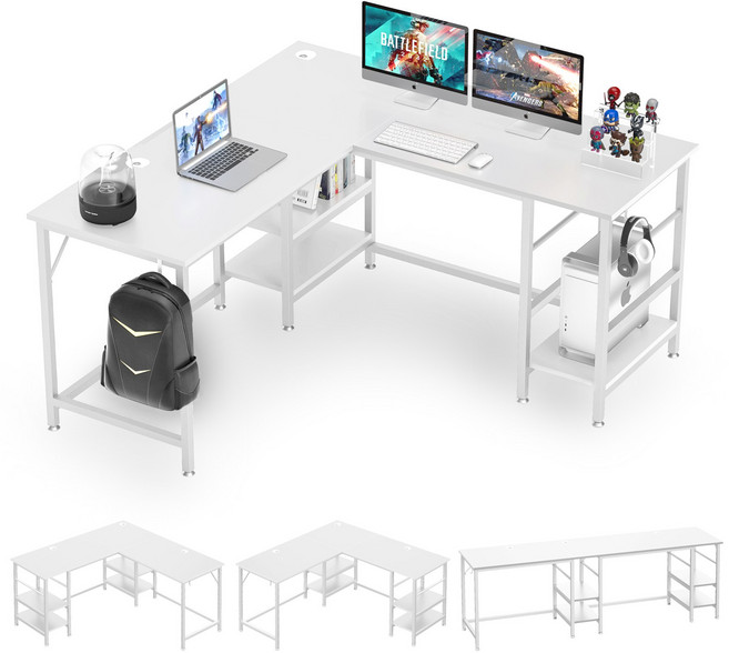 월로덴 L형 코너형 일자형 가변 게이밍 컴퓨터 책상 책장책상, 화이트