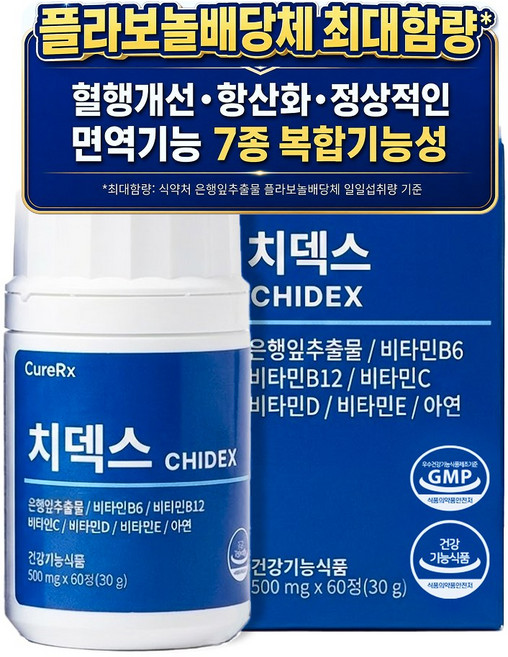 큐어알엑스 치덱스 건강기능식품 징코 헤스페리딘 유산균 혈행개선 영양제 은행잎 추출물, 1개, 60정