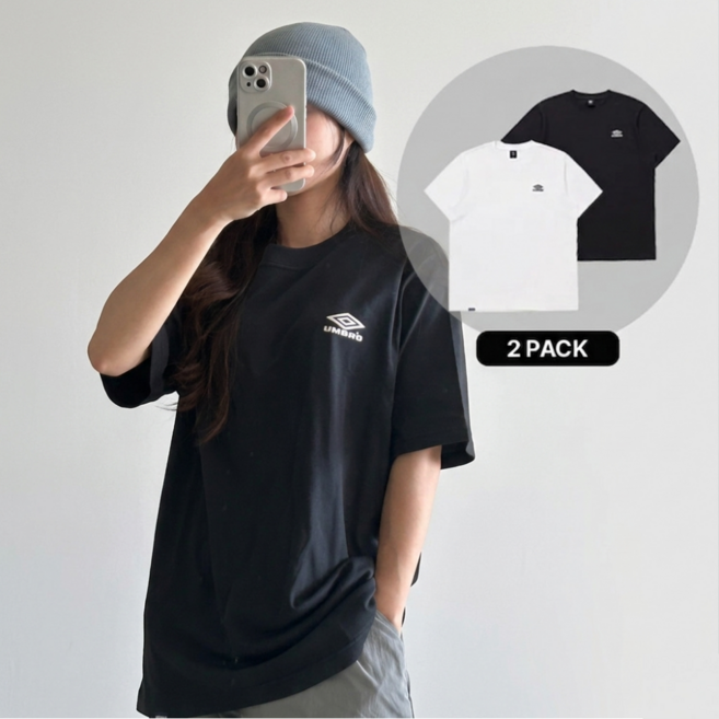 2PACK 엄브로 남녀공용 반팔 티셔츠 반팔티 블랙 화이트 UMPP02