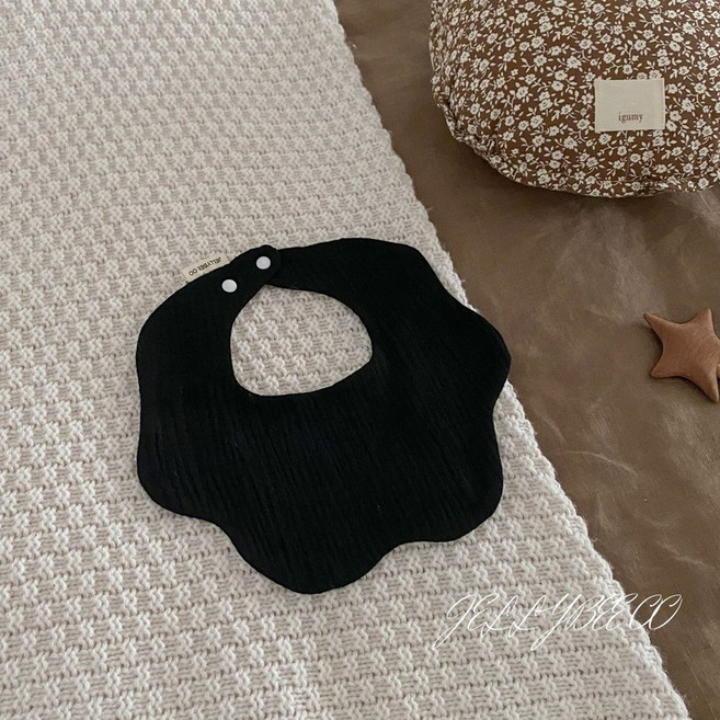 노르딕 물방울 턱받이 방수 베이비뵨 이유식, 블랙-작은꽃, 1개, 1개입