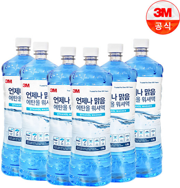 쓰리엠 언제나맑음 에탄올 워셔액, 6개, 1.8L