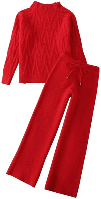 셀럽당 여성용 가을 니트 스웨터+니트 팬츠 투피스 여자 겨울 데일리 꽈배기 니트 세트 F01669