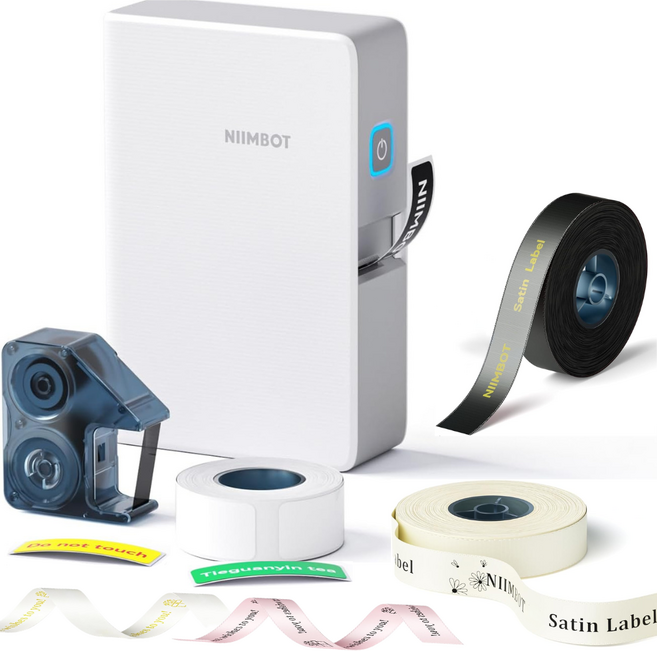 Niimbot B18 공단리본 겸용 라벨프린터, B18화이트(라벨지1개+검정리본1개 기본포함), 1개