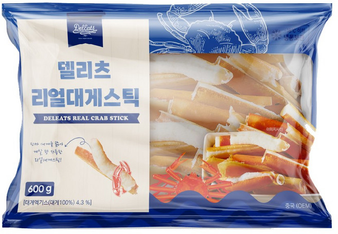 [오늘출발] 델리츠 리얼대게스틱 30개 대게다리 게맛살 크랩스틱 게살 냉동, 20g