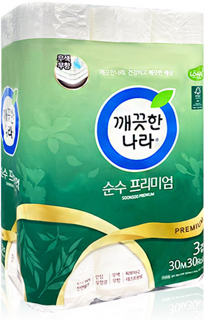 깨끗한나라 3겹 데코 순수 프리미엄 천연펄프 롤화장지 30m, 30개입, 1개