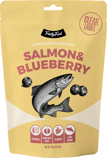트러스티푸드 강아지 살라미 칩 95% 생육 오븐구이 저속노화 무첨가 육포 간식, 1개, 70g, 살몬&블루베리