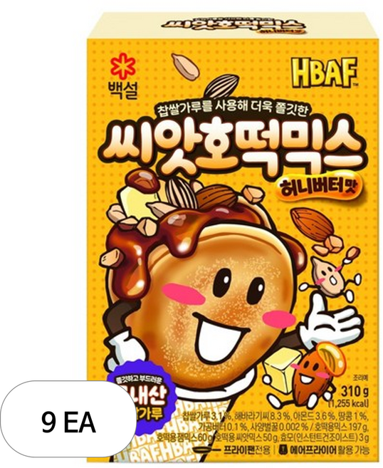 백설 HBAF 씨앗호떡믹스 허니버터맛, 9개, 310g