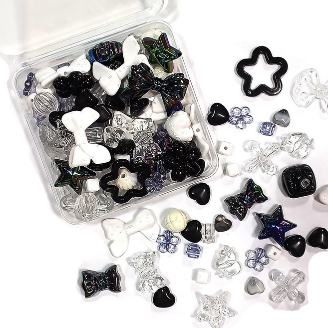 체리아트 비즈스쿱 팔찌 키링 만들기 DIY 비즈 혼합 파츠 재료 대용량 100g, 1개, 블랙초코