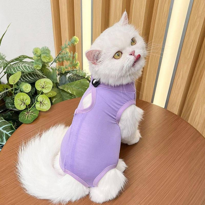 貓咪衣服 絕育術後服 防舔咬 柔軟 超彈, 紫色