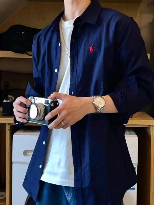 폴로랄프로랜 긴팔 남성 면셔츠 여성 클래식핏 네이비