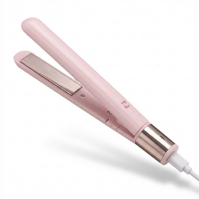 퀸코리 미니 고데기 빠른 온도조절 여행용/기숙사 헤어 매직기 USB, 분홍색