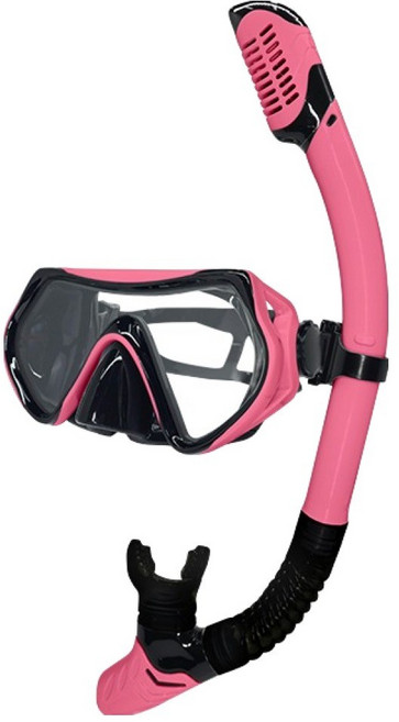 메이스 물유입차단 일안식 아쿠아 프리 스노쿨링 마스크 + 스노클 세트, 핑크