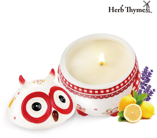 허브타임 방향제 부엉이 홀더 퍼퓸 소이 캔들 (소) 향, 레몬라벤다, 1개