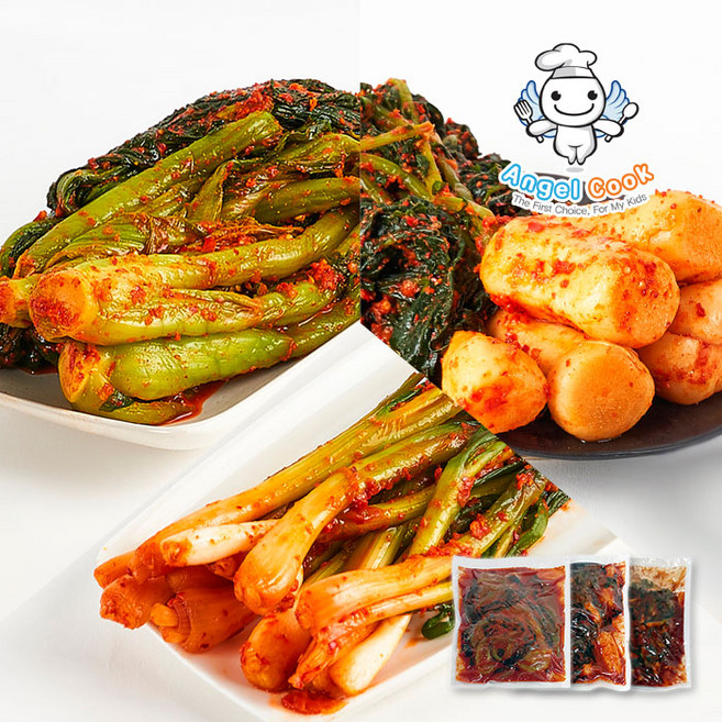 [엔젤쿡] 무배 깔끔한 남도의참맛 별미가 여수 돌산 갓김치 파김치 깍두기 알타리 총각김치 고들빼기 석박지 대파 갓물김치 동치미 깍치미 갓치미 대파피클, 3kg, 1세트, 별미 갓김치1kg+파김치1kg+알타리1kg