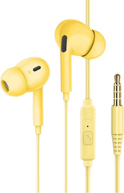 耳塞式耳機 10mm高清動單元 雙重複合振膜, 黃色, 入耳帶麥