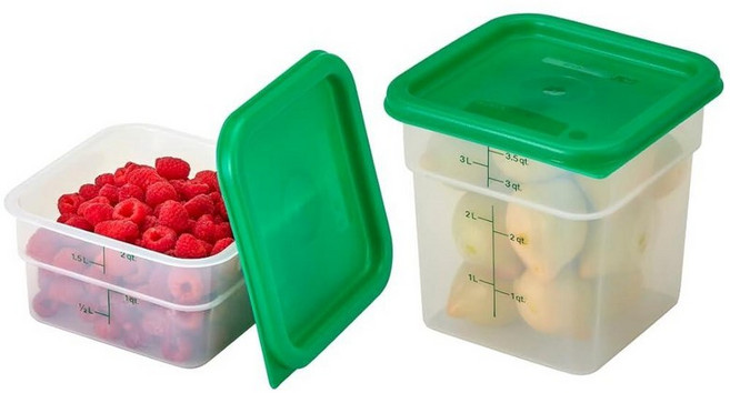 Cambro 뚜껑이 있는 식품 보관 용기 (전자레인지 사용 가능 및 BPA 프리) - 2팩 그린 클래식 시리즈 스퀘어 3.8L(4쿼트) 음식 준비를 위한 상업용 등급 (반투명), 2 and 4 QT + Lid, 1개