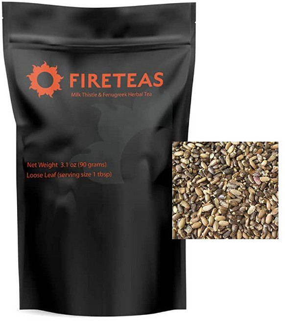 FIRE TEAS 유기농 밀크 씨슬 & 호로파 씨앗 허브 티 생강 포함 - 허브 민간 요법 차 - 루즈 리프 -, 밀크 씨슬 & 호로파 씨앗 허브티, 1개, 90g