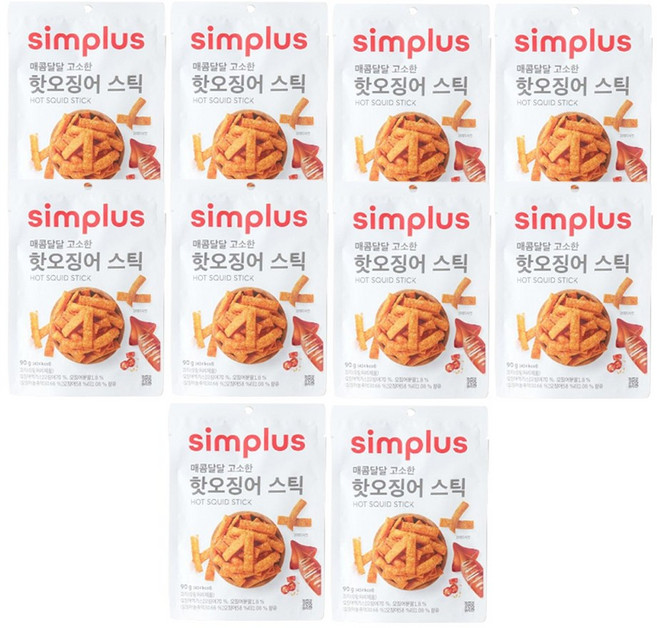 매콤달달 고소한 핫오징어스틱 과자, 10개, 90g