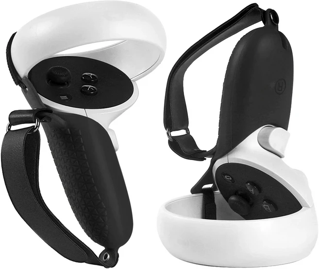 Meta/Oculus Quest 2 VR 터치 컨트롤러용 GOMRVR 실리콘 그립 슬리브 미끄럼 방지 및 땀 보호 케이스 액세, 01 Black
