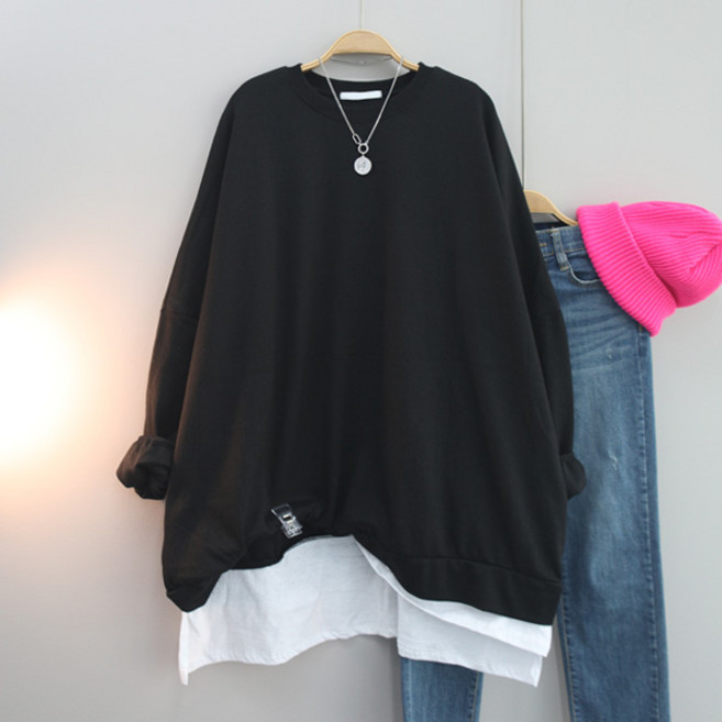 달콩 여성 빅사이즈 롱맨투맨 롱티 국내제작 루즈핏 55~99 빵빵레이어드오버핏맨투맨