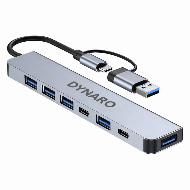 다이나로 고성능 USB 허브 C타입 허브 도킹스테이션 USB포트 USB멀티허브 USB-C 7 in 1, 1개, USB C - 7 in1