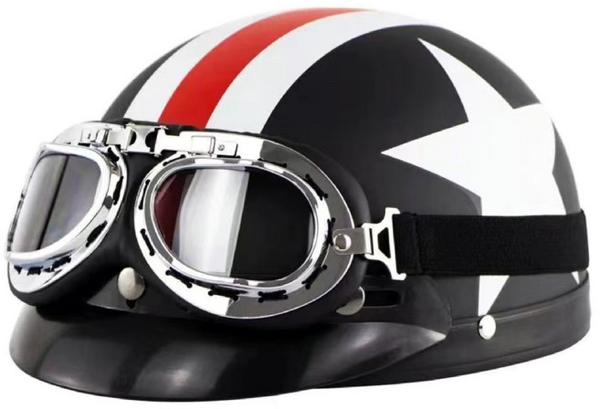 復古頭盔摩托車頭盔安全騎行男女四季美式電動電瓶車半盔, 啞黑意大利76配透明風鏡