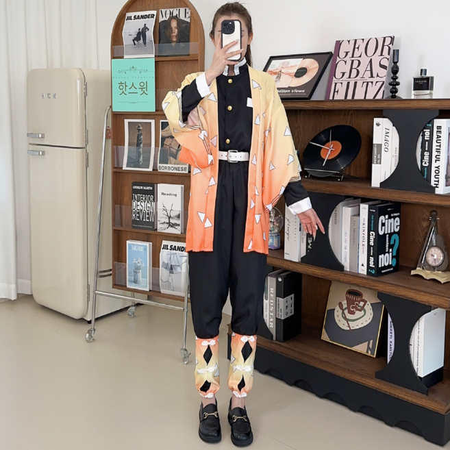 귀멸의 칼날 젠이츠 코스프레 의상 풀세트 할로윈 파티 성인용