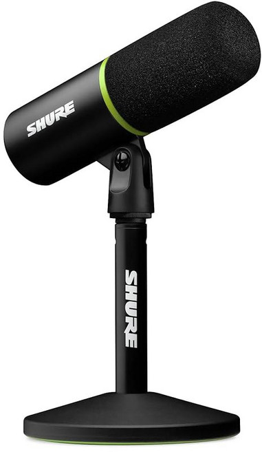 Shure MV6 게이밍 마이크 - 탭 투 뮤트 노이즈 캔슬링 데스크톱 스탠드 및 3.5mm 헤드폰 모니터링 블랙 기능을 갖춘 PC 스트리밍용 다이내믹 USB