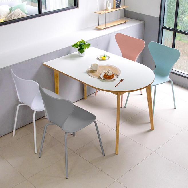 크림우드 1200X800 반원형 비너스 4인 식탁 세트, 라이트블루